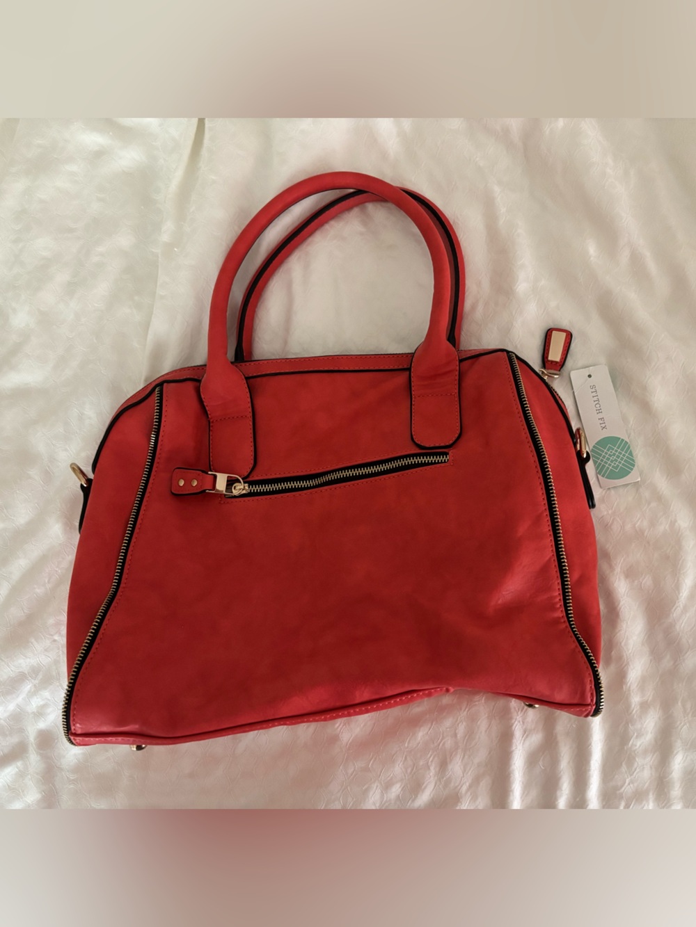 Orange Zip-Accent Tote Bag with Top Handles